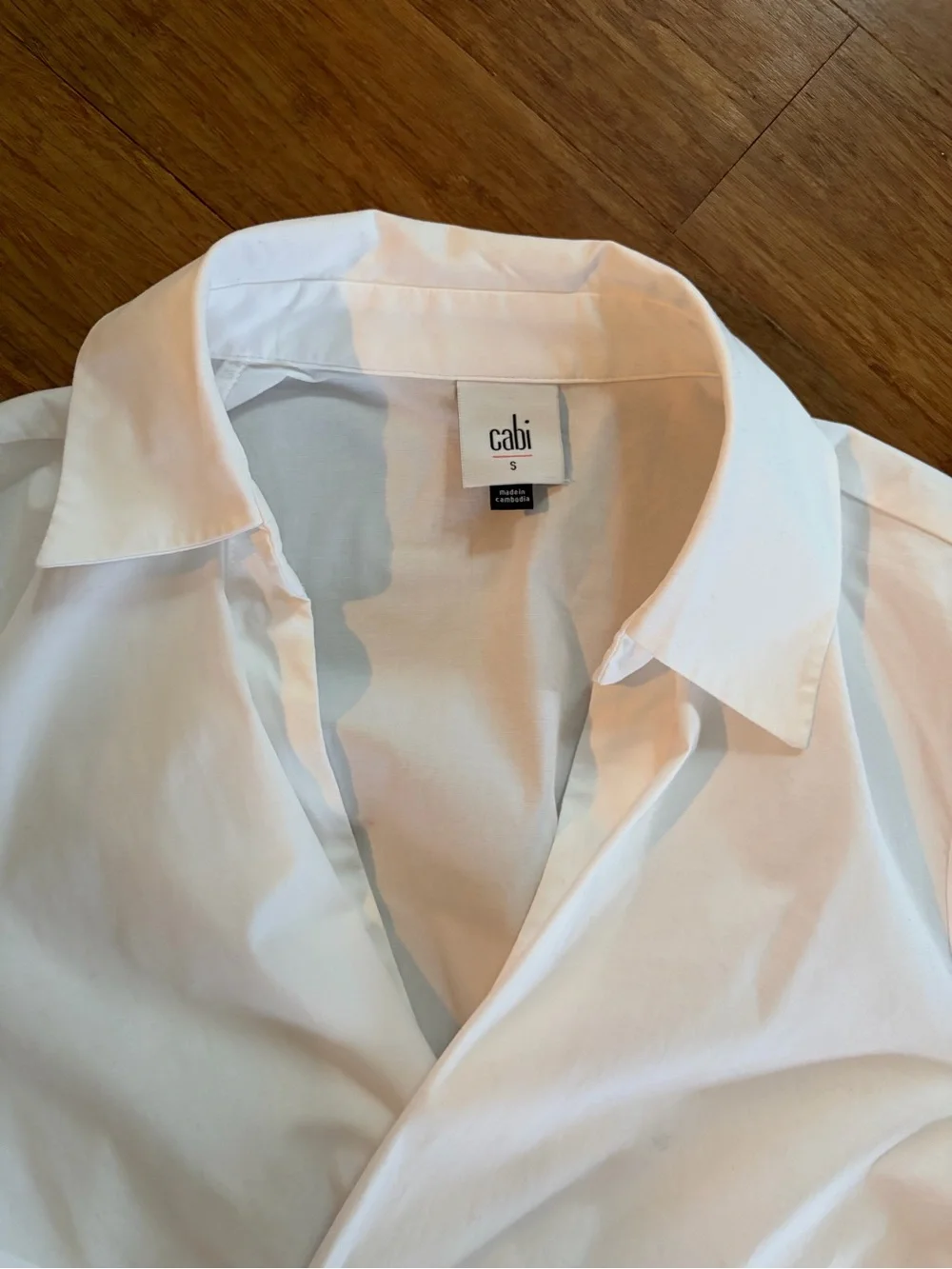 Cabi Crisp White Long Sleeve Structured Tie Wrap Blouse Shirt Sz S - Picture 6 of 6